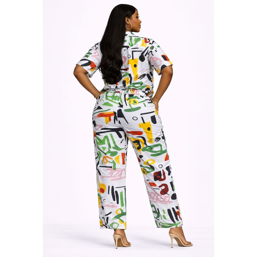 Womens Abstract Print Short Sleeve Shirt and Shorts Set